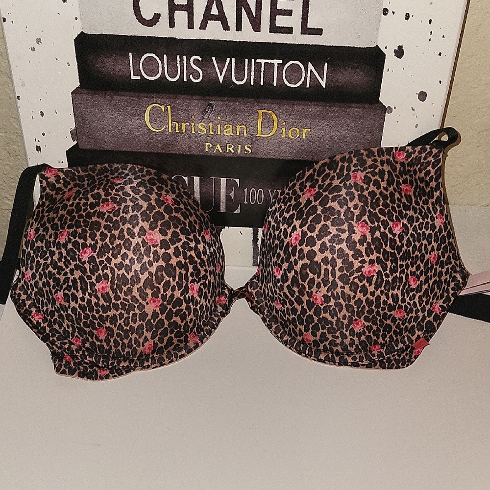 Victoria's Secret Animal Print, W/red Flowers Push Up Bra